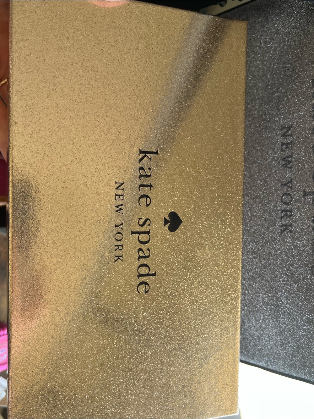 NWT- DISCONTINUED GLITTER- Kate Spade Gold Glitter Gift Box with Black Logo - Picture 3 of 3